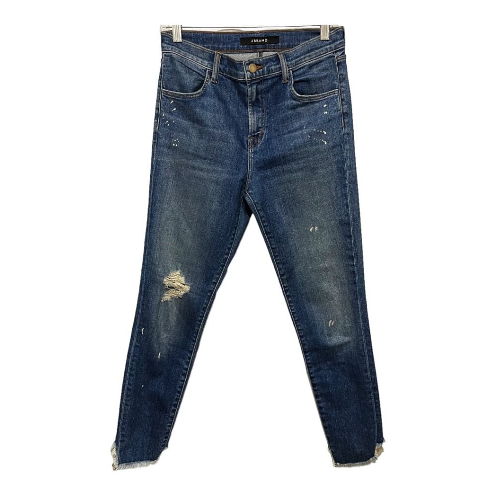 J Brand Size 28 Chewed Frayed Hem Paint Splatter Distressed Skinny Jeans